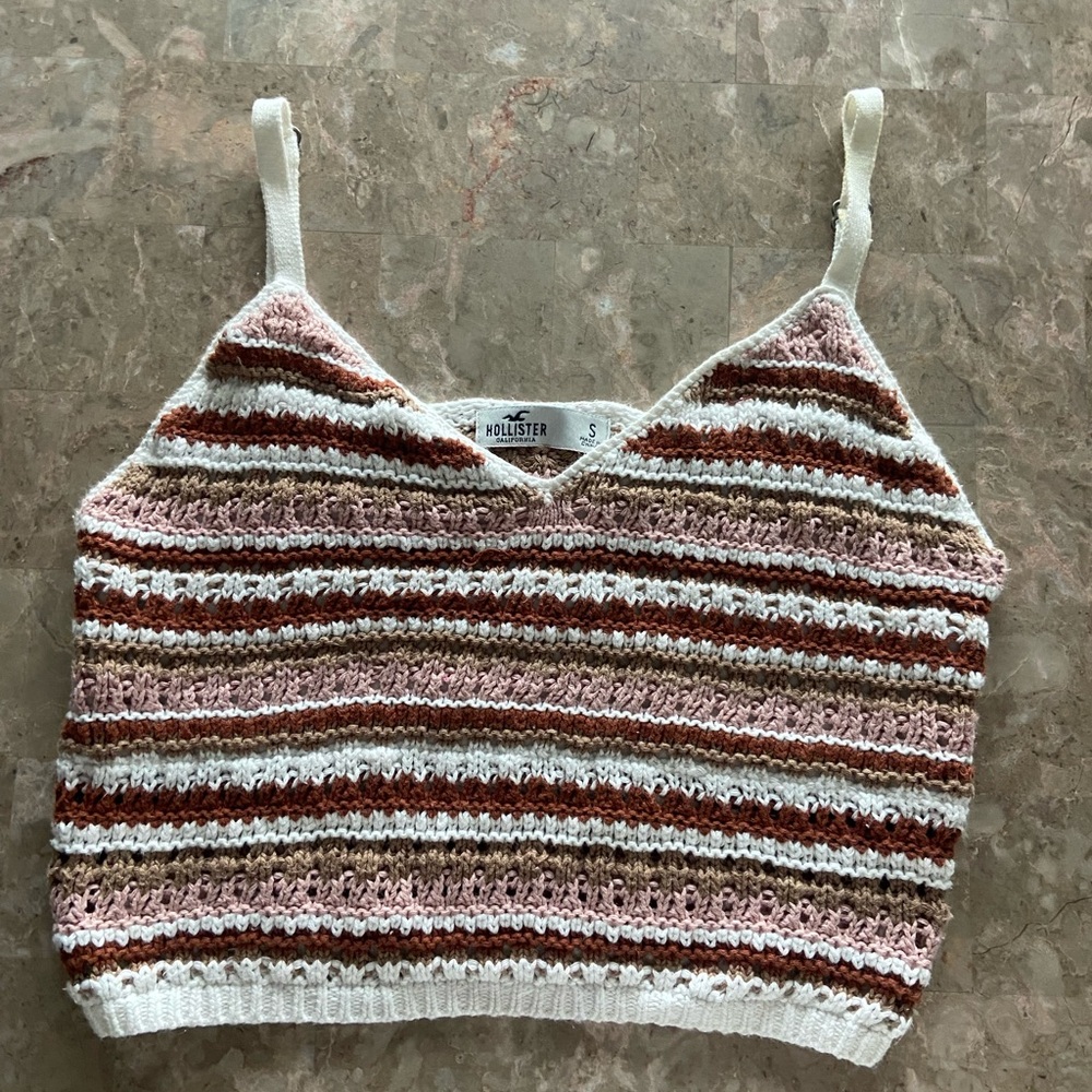 Hollister Women's Striped Knit Top - Pink and White